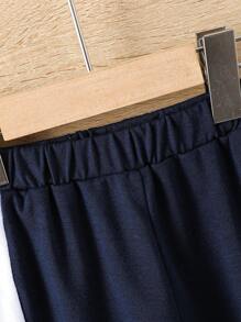 Young Boy Casual Sporty Color Block T-Shirt And Shorts Set For Spring And Summer - Black - View 7