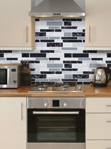SUPSTICKER 1/25pcs Gray & Black Faux Marble Texture Waterproof Oil-Resistant 2D Effect Kitchen Backsplash Sticker, 9.84x4.72 Inches - Multicolor - View 3