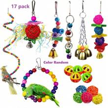 鳥鸚鵡鞦韆懸掛玩具組彩色木質掛吊床梯子鳥遊樂場帶鈴鸚鵡棲息鳥用品鸚鵡玩具鳥籠配件鳥用品樓梯鏡子鞦韆鈴鳥玩具套裝隨機顏色 - 彩色 - 查看 7