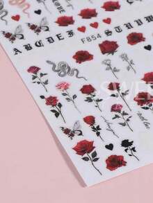 2pcs Nail Stickers With Butterfly Rose Flower Snake Red Lips Design DIY Suitable For Ladies Nail Art Decals Nail Art Decorations - Hot Pink - View 4