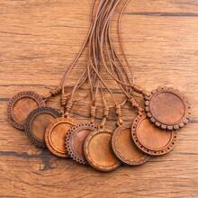 SWEET BELL 5入組復古風格的木製吊墜護身符,圓木質配可調節繩子,適用於項鍊製作,diy珠寶工藝 - 圓形 - 查看 2