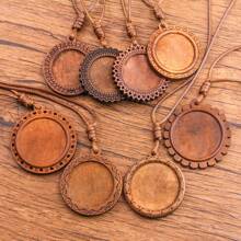 SWEET BELL 5入組復古風格的木製吊墜護身符,圓木質配可調節繩子,適用於項鍊製作,diy珠寶工藝 - 圓形 - 查看 1