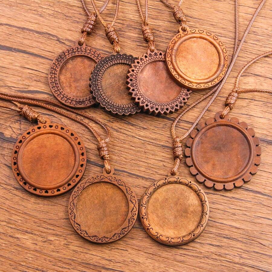 SWEET BELL 5入組復古風格的木製吊墜護身符,圓木質配可調節繩子,適用於項鍊製作,diy珠寶工藝 - 圓形 - 查看 1