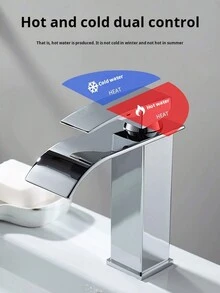 1 st. Silver Vattenfall Stil Hett & Kall Kran För Badrum Vask , Enkelt hål Mässing Kran - Silver - Visa 5