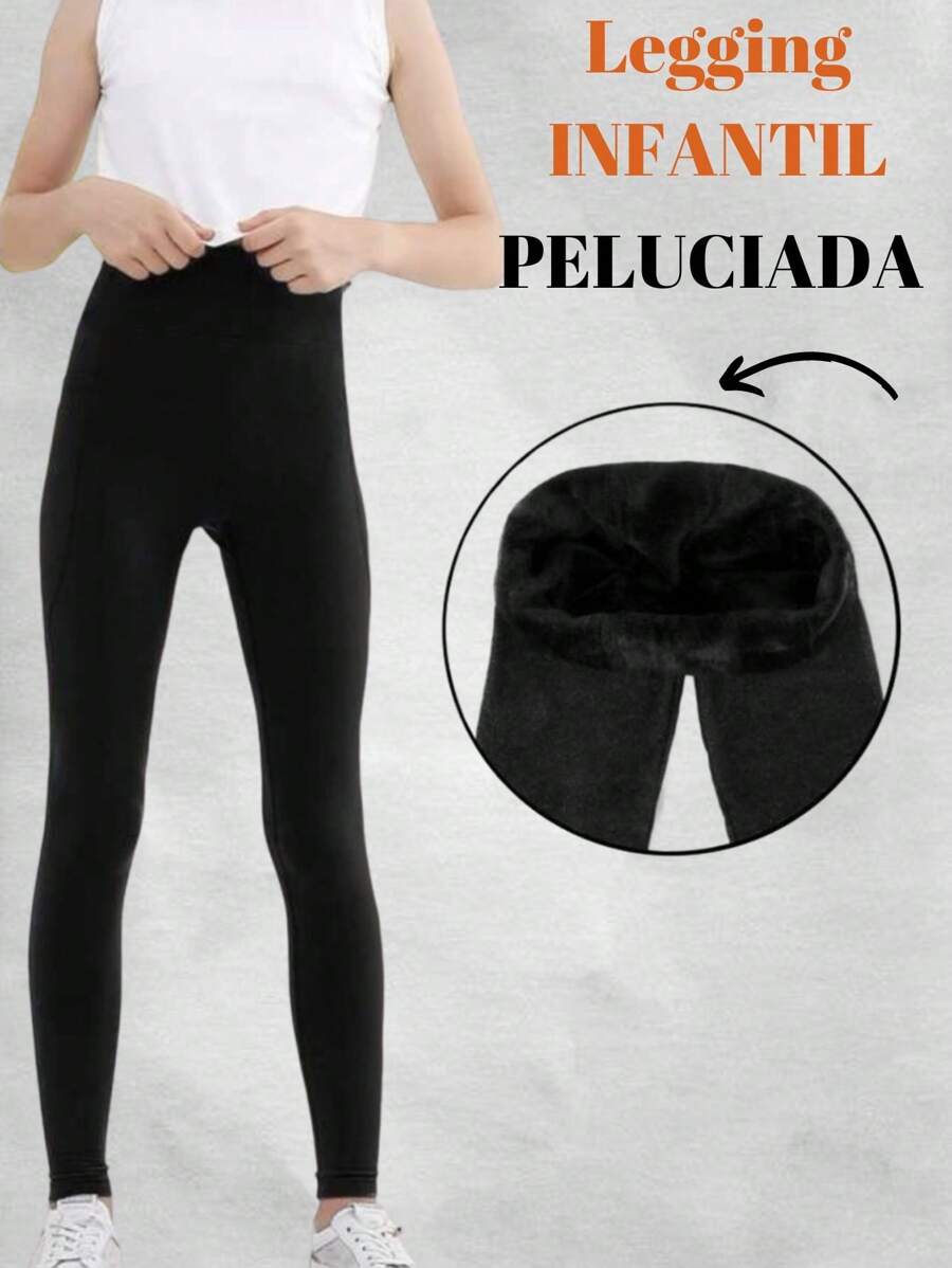 CALÇA LEGGING PELUCIADA INFANTIL , LEGGING FLANELADA JUVENIL FEMININA IDEAL PARA DIA A DIA E ATIVIDADE FISÍCA - Preto - Visão 1