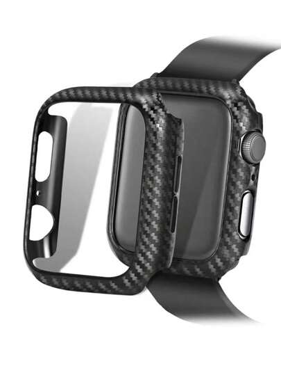 علبة ساعة كربونية سوداء متوافقة مع سلسلة ساعات ابل 9/8/7/6/se/5/4 بقياس 49مم/45مم/44مم/42مم/41مم/40مم/38مم، غطاء حماية الحواسيب المحمولة المضاد للصدمات