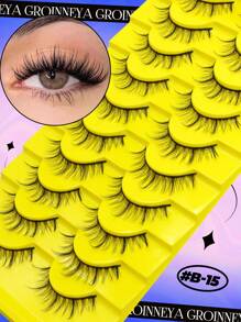 GROINNEYA 10 Cặp Manga Lashes Cat Eye Lông mi giả Wet Look Lông mi tự nhiên Wispy Fairy Cross Fluffy Eyelash Extensions Công cụ trang điểm (B15) - màu đen - Xem 2