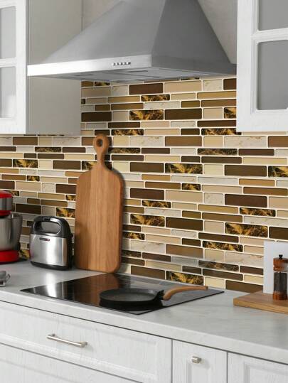 SUPSTICKER 1/25/40片装仿大理石纹理2D效果厨房防溅板贴纸，自粘式，深棕色大地色系，防水，加厚，易撕易贴，家居装饰壁纸，9.84x4.72英寸