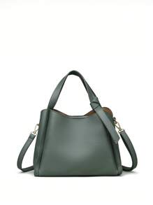 1入組實色手提桶袋斜挎包,適用於女士日常使用 - 藍色 - 查看 8