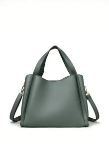 1入組實色手提桶袋斜挎包,適用於女士日常使用 - 藍色 - 查看 6