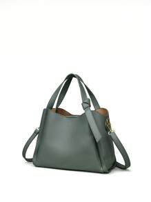 1入組實色手提桶袋斜挎包,適用於女士日常使用 - 藍色 - 查看 10