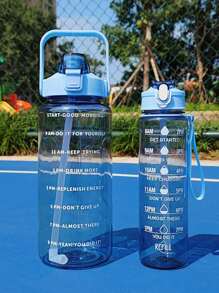 1 bình nước nhựa trong suốt 2000ml/750ml có in khẩu hiệu, bình nước thể thao trong nhà/ngoài trời - Màu xanh lam - Xem 3