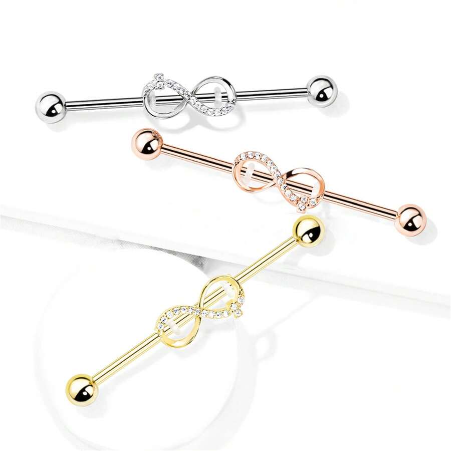 1件装无限符号耳环，镶嵌合成锆石，316不锈钢时尚小众工业风长款耳桥耳环，人体穿刺饰品，适合约会、派对、日常佩戴