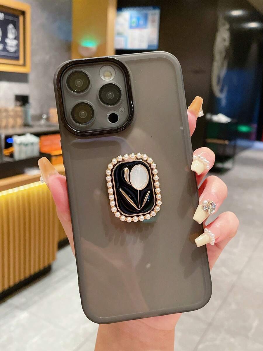 1入組多色手機殼帶珍珠支架,適用於iphones/samsung/xiaomi/redmi/oppo/vivo - 黑色 - 查看 1