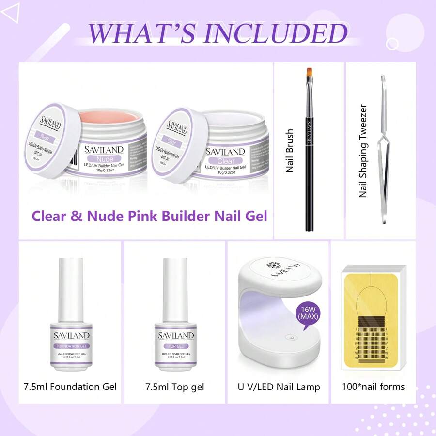 Saviland Builder Nail Gel Kit Nail Extension Kit With Mini Nail Lamp