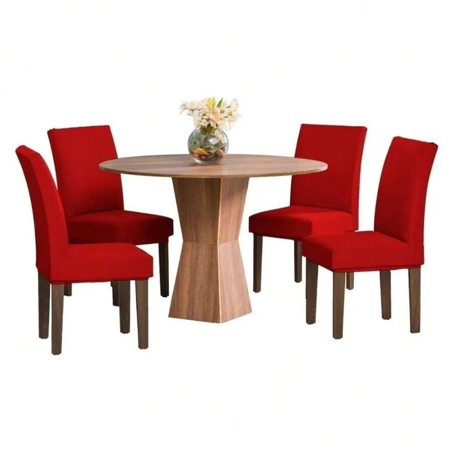 Capas Para Cadeira de Jantar - Kit 4 Peças Malha Gel com Elástico - Vermelho - Visão 1