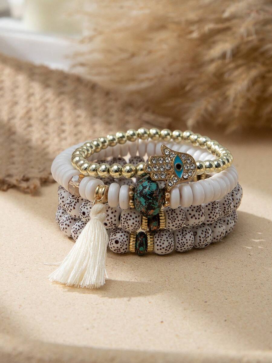 4pcs Boho Ngày lễ Phong cách Thủ công Bộ vòng đeo tay Với Vượt qua , Mắt ác , Hamsa , Lòng bàn tay , , Tua , lột vỏ Và Cơm Hạt , Hoàn hảo Đối với Của phụ nữ Mỗi ngày , Giải trí , Kỳ nghỉ , Buổi tiệc Mặc In Mùa Xuân Và Mùa hè - Nhiều màu - Xem 1
