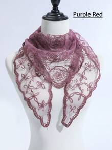 1pc Women's Multi-Color Lace Rose Flower Embroidered Scarf, Triangular Shawl, Fashionable Versatile Elegant Sunscreen Headscarf, New Design Valentine's Day Valentines