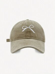 1pc Women's Vintage Sweet Bow Embroidery Washed Baseball Cap With Wide Brim, Spring Cute Valentine's Day Valentines