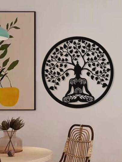 1pc Metal Carving Home Decor Meditation Figure Wall Hanging Artwork, Hollow Iron Wall Decoration Suitable For Living Room, Dining Room, Bedroom, Bathroom,Home Decor ,Room Decor,Wall Decor Gifts Birthday Graduation