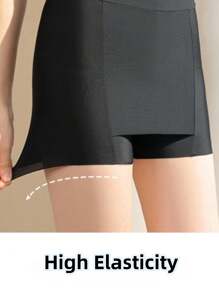 1 pieza Leggings para mujer de cintura alta con control de abdomen y Short interior sin costuras - Short doble capa para una silueta suave, diseño antitransparencia y con borde que no se enrolla, imprescindible para días ventosos, apto para uso diario.