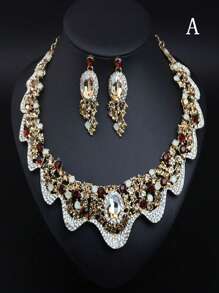 3 件/套女式幾何水鑽項圈項鍊,歐美風格誇張時尚首飾適合派對禮服 - 彩色 - 查看 1