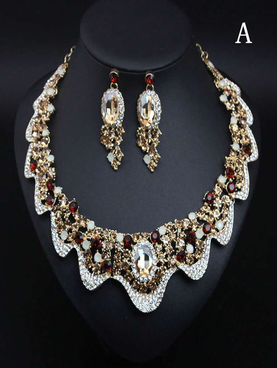 3 件/套女式幾何水鑽項圈項鍊,歐美風格誇張時尚首飾適合派對禮服 - 彩色 - 查看 1