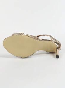 Women's Pointed Toe Thin High Heel Crisscross Ankle Strap Peep-Toe Rose Gold Shiny Sexy Fashion Sandals - Rose Gold - View 8