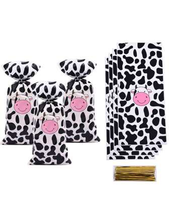 50 piezas Bolsas planas de OPP impresas con diseño de vacas de dibujos animados, bolsas de embalaje para regalos de boda y cumpleaños