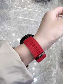 个性化大表盘石英机芯腕表，带硅胶表带，男女通用 - 黑色 - 查看 3