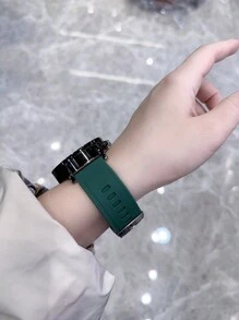 个性化大表盘石英机芯腕表，带硅胶表带，男女通用 - 黑色 - 查看 7