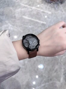 个性化大表盘石英机芯腕表，带硅胶表带，男女通用 - 黑色 - 查看 5