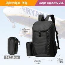 Mochila Viaje Cabina Avion 40x20x25 Ryanair, 20L Mochila Plegable Ultraligera Mochila de Viaje Impermeable Mochila para Trekking Pequeña Mochilas de Senderismo para Hombres Mujeres, Negro - Negro - Ver 3