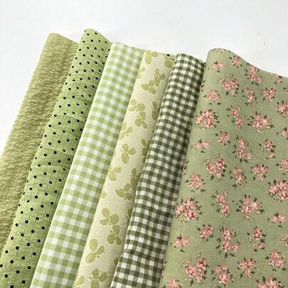 6pcs Green Printed Fabric For Making Diy Doll Clothes