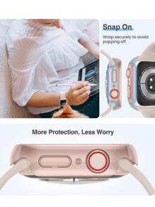 三合一保护壳，带钢化玻璃屏幕保护膜，适用于 系列 11/10/9/8/SE2/7/6/SE/5/4/3/2/1 49mm/46mm/42mm/45mm/44mm/41mm/40mm，超薄保护保险杠全覆盖硬质 PC 保护套高清超薄保护套，兼容 - 玫瑰金 - 查看 8