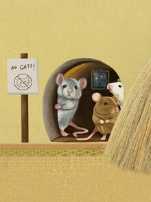 1pc Cartoon 3 Mice Hiding In The Hole Pvc Sticker For Living Room, Bedroom Wall Corner Decor - Black - View 2