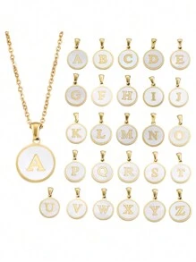 1pc Minimalist Enamel White A-Z Letter Pendant Necklace For Women, Birthday Gift