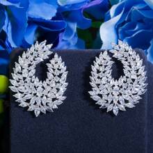 SEQUITO 2 Piezas Diseñadora Plateado Con Incrustaciones A Mano De Piedras De Circonita Cúbica Aaa Blancas Para Mujeres Joyería De Boda En Forma De Pendientes Grandes Simétricos Para Concurso De Belleza