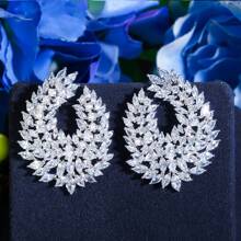 SEQUITO 2 Piezas Diseñadora Plateado Con Incrustaciones A Mano De Piedras De Circonita Cúbica Aaa Blancas Para Mujeres Joyería De Boda En Forma De Pendientes Grandes Simétricos Para Concurso De Belleza