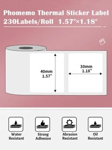 Phomemo 1 捲 40x30mm 熱感黏貼標籤紙 - 相容於 M110/M220/M120/M200/M221/M102/M108/M100/M150/M160/M250/M260/M421 - 適用於價格、物流、產品、食品和禮品標籤 - 白色 - 查看 2