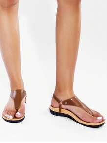 Women's Flat Sandals, Walking Sandals With Arch Support - Brown - View 8