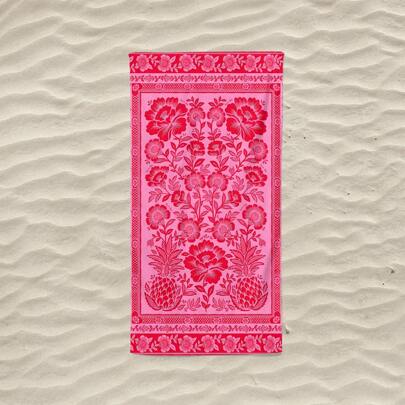 1pc Cartoon Floral Pattern Beach Towel, Soft Microfiber Fabric, Provides Sun Protection, Essential For Travel & Beach