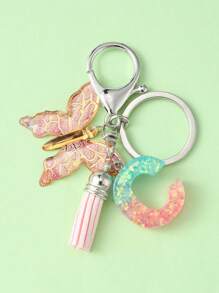 Elegant 1pc Initial Butterfly Tassel Zinc Alloy Keychain, Suitable For Backpack, Mobile Phone Case, Car Key, Etc. - Multicolor - View 36