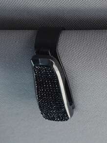 1pc Black Diamond Design Car Sun Visor Glasses Holder