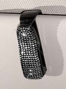 1pc Black Diamond Design Car Sun Visor Glasses Holder