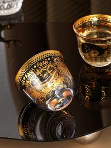 1pc Creative Flower & Gold Rim Design Glass Tea Cup (50ml) For Home Use - Multicolor - View 5