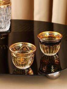 1pc Creative Flower & Gold Rim Design Glass Tea Cup (50ml) For Home Use - Multicolor - View 7