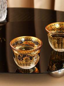 1pc Creative Flower & Gold Rim Design Glass Tea Cup (50ml) For Home Use - Multicolor - View 6
