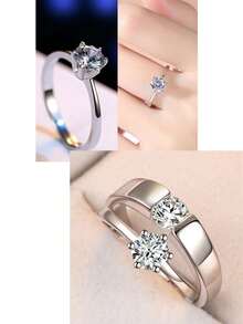 1 Miếng Mô phỏng Nhẫn kim cương giả Bộ Đối với Cặp đôi , Có thể điều chỉnh , Bắn Prop - Bạc - Xem 1