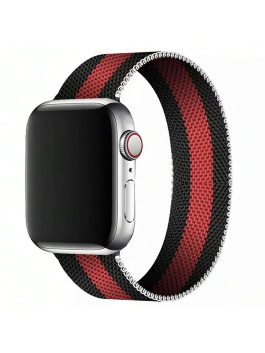 Pulseira Milanese Aço Metal Magnetico Fecho 38mm 40mm 42mm 44mm 45mm  X8 Iwo 12 13 16 Top - preto com vermelho - Visão 1